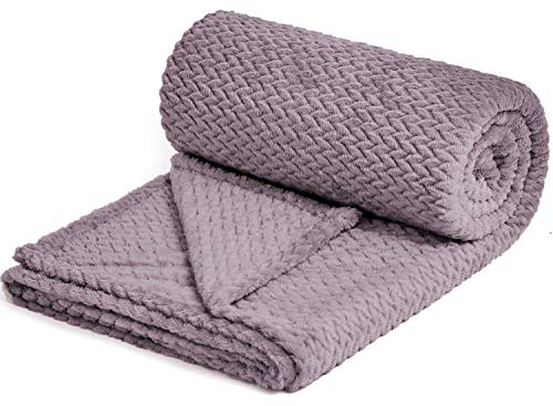 NEWCOSPLAY Super Soft Throw Blanket Premium Silky Flannel Fleece Leaves Pattern Lightweight Blanket All Season Use (888-light Purple, Throw(50"x60"))