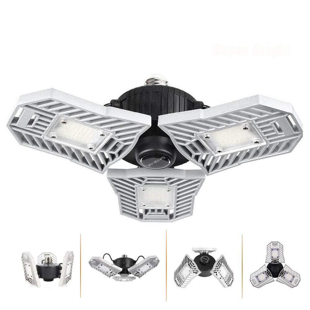LED Garage Lights, 60W Deformable LED Garage Ceiling Lights 6000 Lumens, CRI 80 Led Shop Lights for Garage, Garage Lights with 3 Adjustable Panels, Utility Led Garage Lighting (No Motion Activated)