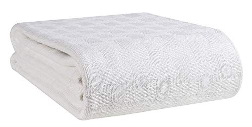 Book Cover GLAMBURG 100% Cotton Bed Blanket, Breathable Bed Blanket Queen Size, Cotton Thermal Blankets Full - Queen Size, Perfect for Layering Any Bed for All Season - White