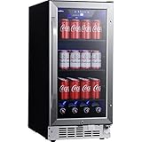 EdgeStar CBR902SG 15 Inch Wide 80 Can Built-In Beverage Cooler with Blue LED Lighting