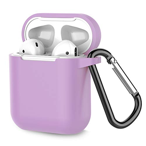 Book Cover Coffea Protective Silicone Case with Keychain for Apple AirPods 1 & 2 (Front LED Not Visible) (Light Purple)