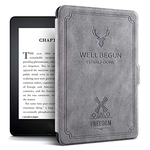 TPLTECH All New Paperwhite 2018 Cases, 10th Generation Paperwhite E-Reader Slim Pu Leather Cover Case with Samart Auto Wake/Sleep Magnetic Closure, Grey Deer Where The Crawdads Sing