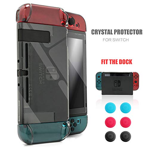 Dockable Case for Nintendo Switch, Protective Case for Nintendo Switch with a Tempered Glass Screen Protector and 6 Joy Stick Covers, Fit into The Dock Station - Clear