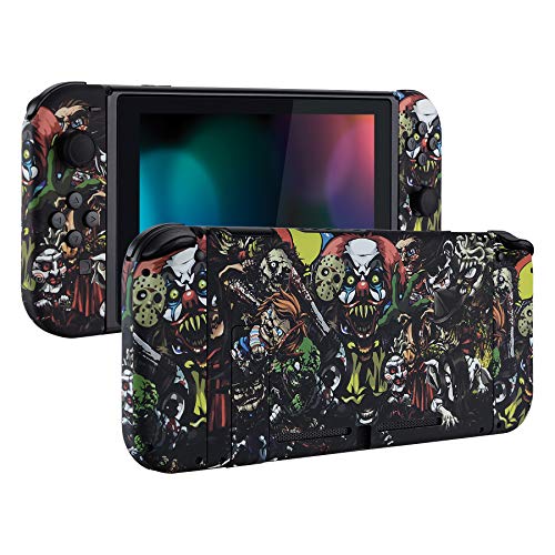 eXtremeRate Soft Touch Grip Back Plate for Nintendo Switch Console, NS Joycon Handheld Controller Housing with Full Set Buttons, DIY Replacement Shell for Nintendo Switch - Scary Party