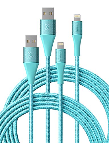 XCENTZ iPhone Charger 3ft 2 Pack, Apple MFi Certified Lightning Cable High-Speed Braided Nylon iPhone Cable Premium Metal Connector for iPhone 11/11 Pro/Max/X/XS/XR/XS Max, iPad Pro/Mini/Air, Blue
