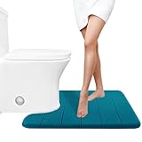 Yimobra Memory Foam Toilet Bath Mat U-Shaped Contour Rug Maximum Absorbent, Soft and Comfortable, Non-Slip, Thick, Machine Wash and Easier to Dry for Bathroom Carpet, 51 x 61 cm, Peacock Blue