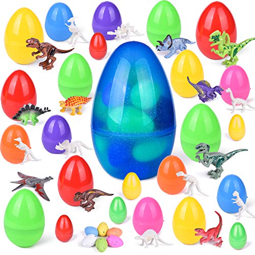 24 Pieces Easter Eggs with Dinosaurs, Easter Basket Stuffers for Easter Hunt, Party Favors, Goodie Bags, Pinata and Classroom Prize Supplies