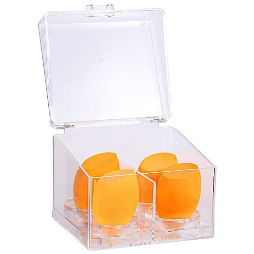 Acrylic Covered Makeup Sponge Holder with Lid 4 Slots Makeup Sponge Organizer Box for Beauty Blender