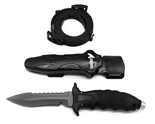 Audeamus Titanium Dive Knife with Straps and Sheath for Diving, Fishing, and Spearfishing -No Rust | Light Weight