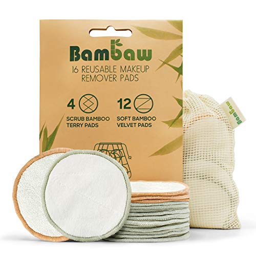 Bambaw Reusable Makeup Remover Pads | 16 Cotton Rounds with Laundry Bag | Reusable Cotton Pads for Face | Perfect Eye Makeup Remover Pads | Washable Makeup Remover Cloth | Reusable Face Pads