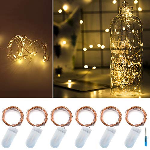 Twinkle Star 20 LED 6.5 FT Fairy Copper String Lights Cell Battery Operated with Screwdriver, Firefly Lights Starry String Lights for Indoor, Outdoor, Party, Table Decoration (6 Pack, Warm White)