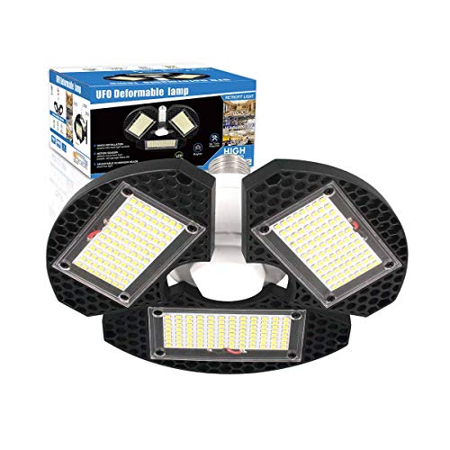 ZJOJO LED Garage Lights 60W Deformable LED Garage Ceiling Lights 7500LM Led Shop Lights for Garage Lights with 3 Adjustable Panels, Utility Led Garage Lighting No Motion Activated 60W1PK