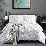 Vailge 3 Piece Pinch Pleated Duvet Cover with Zipper Closure, 100% 120gsm Microfiber Pintuck Duvet Cover, Luxurious Pintuck Decorative (White,Twin)