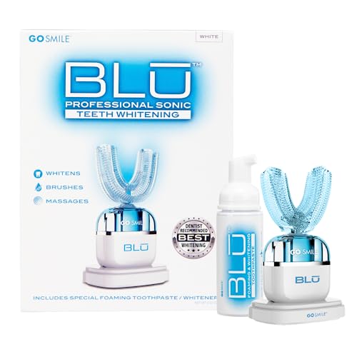 Go Smile Blu Hands-Free Teeth Whitening Toothbrush with Gum Massage and Sonic Blue Technology, White