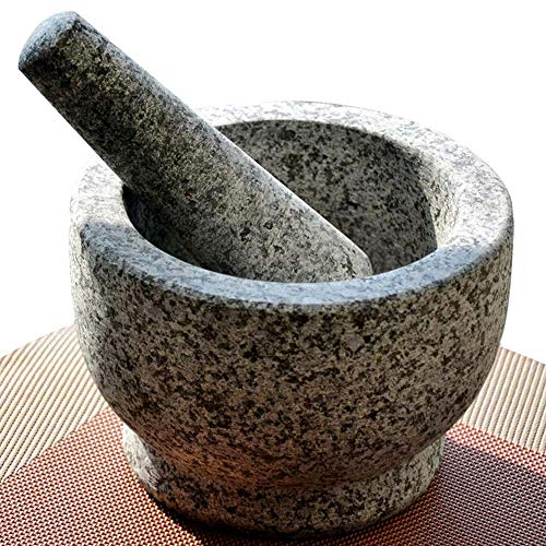 Nice2Mitu Guacamole Mortar and Pestle Set - Pestle and Mortar Bowl, molcajete, Unpolished Heavy Granite Large Capacity Spice Grinder with Muddler Kitchen Cooking Tool
