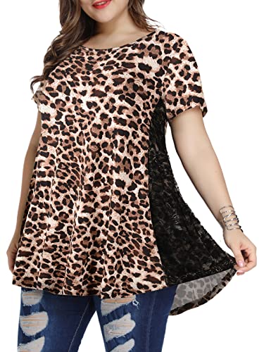 LARACE Short Sleeve Shirt For Womens Summer Clothes Lace Tunic Tops To Wear With Leggings Casual Plus Size Blouses