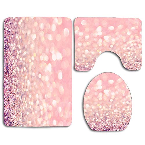 Book Cover EnmindonglJHO Blush Pink Glitter Bathroom Rugs Set 3 Piece, Soft Non-Slip Bath Mat U-Shaped & Round Toilet Floor Rug Mats for Tub Shower Rugs