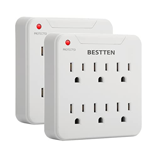 BESTTEN [2 Pack] 900-Joule Wall Outlet Surge Protector, 6-Outlet Adapter, 15A/125V/1875W, ETL Listed