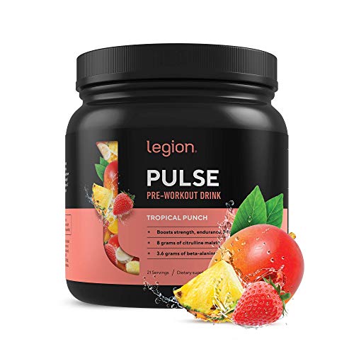 Book Cover Legion Pulse Pre Workout Supplement - All Natural Nitric Oxide Preworkout Drink to Boost Energy, Creatine Free, Naturally Sweetened, Beta Alanine, Citrulline, Alpha GPC (Tropical Punch) 21 Servings