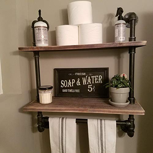 Book Cover FODUE Industrial Pipe Shelf,Rustic Wall Shelf with Towel Bar,24
