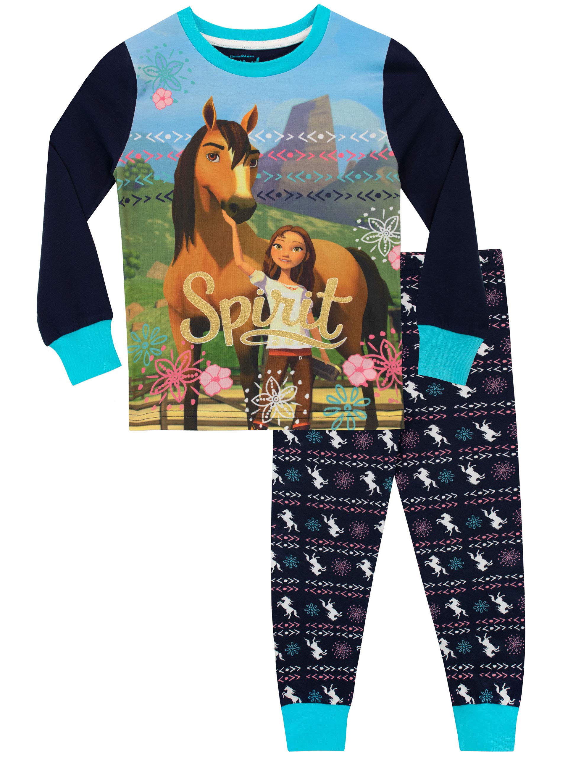 Book Cover DreamWorks Girls' Spirit Riding Free Pajamas Size 4 Blue