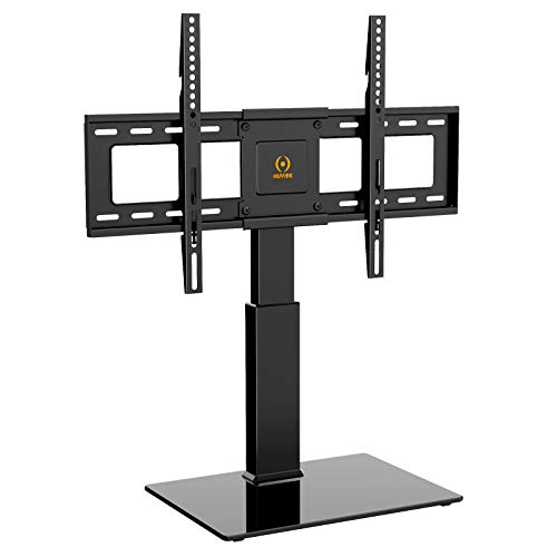 HUVIBE Universal TV Stand Base - Swivel Table top TV Stand for 32-65 inch TV Flat Screens,Tilt and 5 Level Height Adjustable TV Mount with Tempered Glass, Hold up to 88lbs Screens