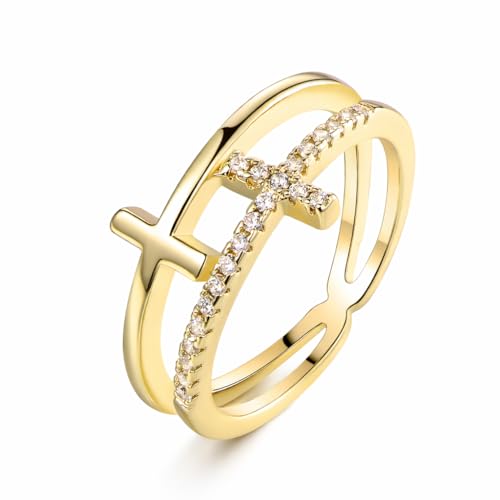 Barzel 18k Gold Plated Cubic Zirconia Double Cross Ring (Gold, 10)