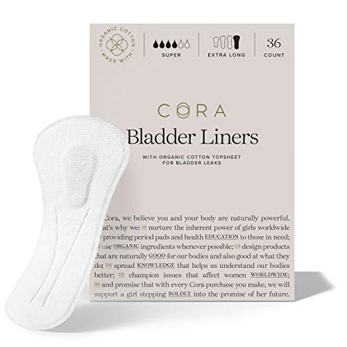 Cora Ultra Thin Organic Bladder Liners | Incontinence & Postpartum Pads for Women | Panty Liners for Bladder Leaks | Breathable Cotton (Extra Long | 36 Count)