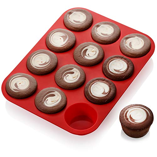 Skarles Superior Quality 12-Cup Silicone Mold - Non-Stick Muffin Pan Crafted of Thick, Solid Silicone. BPA-Free, Food-Grade Cupcake Pan | Dishwasher-Safe & Heat-resistant. Effortless Release (1)