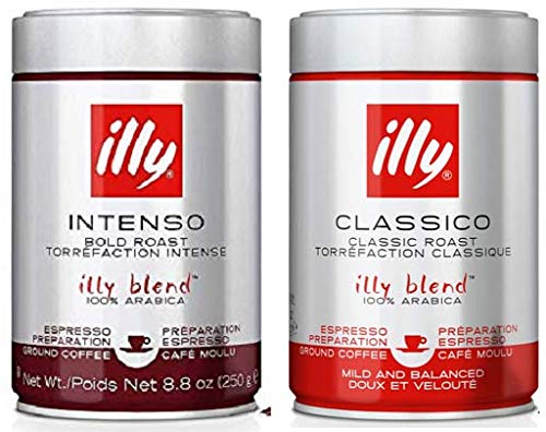 illy Intenso Ground Espresso, Dark Roast, 100% Arabica Coffee Blend (2 Pack Variety)