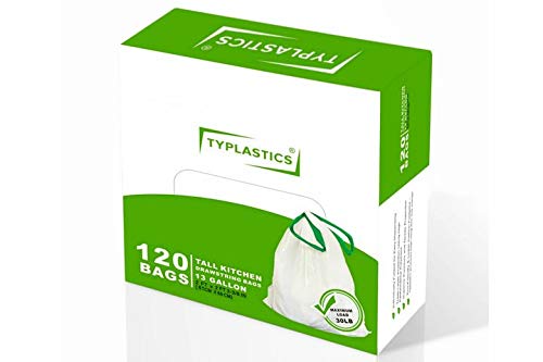 TYPLASTICS Tall Kitchen Drawstring Trash Bags - 13 Gallon 120 Count