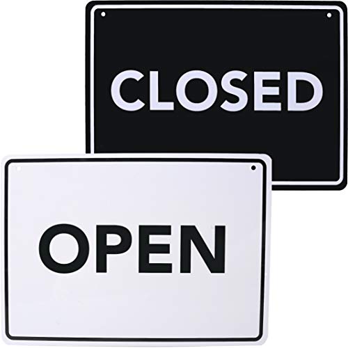 Open signs for business - Beautiful Unique Themed Open Closed Sign with Personality for Your Storefront - Lightweight, Washable PVC (8.25" x 11.5") (Black)