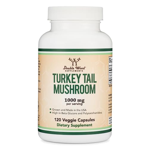 Turkey Tail Mushroom Supplement (120 Capsules - 2 Month Supply) (Coriolus Versicolor) Comprehensive Immune System Support, Non-GMO, Gluten Free, Manufactured in The USA by Double Wood Supplements