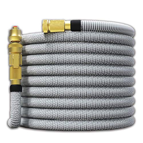 TITAN 50FT Garden Hose - All New Expandable Water Hose with Dual Latex Core 3/4" Solid Brass Fittings Expanding Extra Strength Fabric Flexible Hose with Jet Nozzle and Washers 15/25/50/75/100/150FT