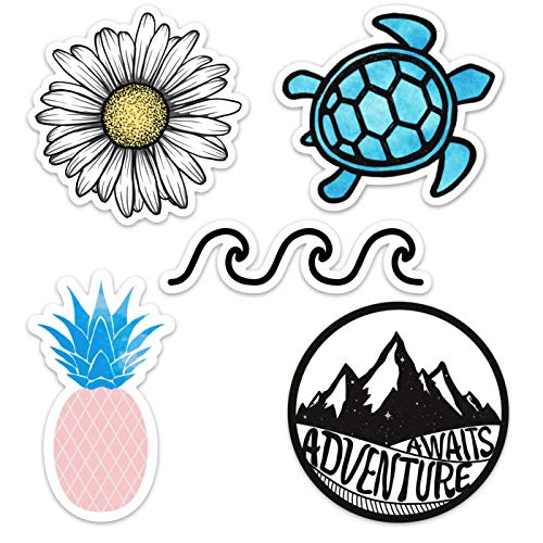 Book Cover Cute Ocean/Beach Vinyl Laptop and Water Bottle Decal Sticker Pack, Made in US