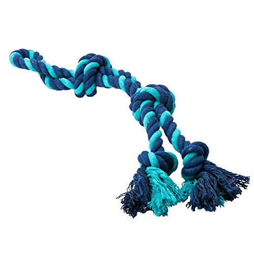 yipet Dog Rope Toy Tug of War Pet Toys One End a Loop Interactive Play with Dog Aggressive Chewers Tough Cotton Ropes Dental Health Teeth Cleaning for Medium Large Breeds Dog Blue