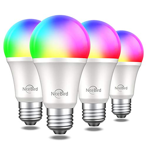 Smart Bulb Compatible with Alexa Google Assistant, NiteBird 800LM WiFi LED Light Bulb with Timer Function, Dimmable, No Hub Required,Energy Consumption, APP Remote Control, 4 Pack