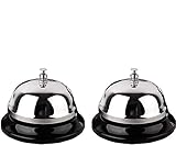 HeeYaa Call Bell 2 Packs 3.3 Inch Diameter with Metal Anti-Rust Construction, Desk Bell for Hotels, Schools, Restaurants, Reception Areas, Hospitals, Warehouses(Silver)