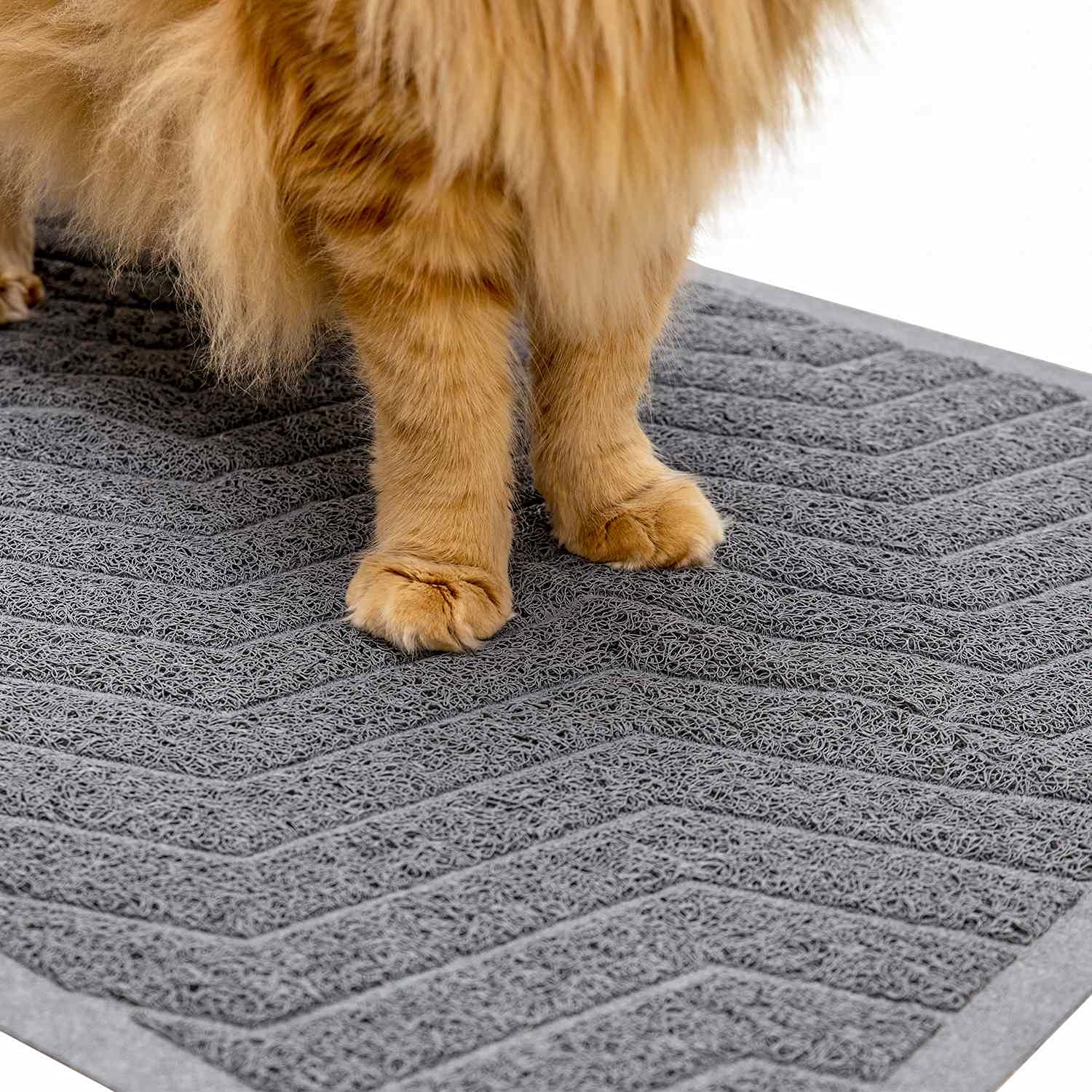 Book Cover WePet Cat Litter Box Mat, Kitty Premium PVC Pad, Durable Trapping Rug, Phthalate Free, Urine-Resistant, Scatter Control, L 35 x 23, Grey 35x23 Inch (Pack of 1) #02 Grey