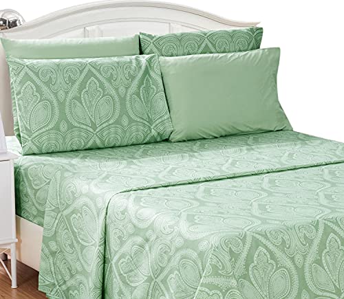 Lux Decor Collection Bed Sheets - 6 Pc Queen Size Sheets - 1800 Thread Count Brushed Microfiber Sheets - 16 Inches Deep Pocket Bedding Sheets & Pillowcases (Queen, Paisley Sage)