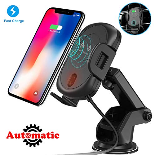 Wireless Car Charger Mount, 10W/7.5W/5W Qi Fast Charging Auto-Clamping Car Phone Holder - Windshield Dashboard Air Vent Phone Holder Compatible with iPhone Xs MAX/XS/XR/X/8/8+, Samsung S10/S10+/S9/S9+