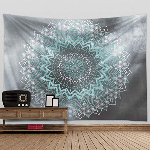 Grey and Teal Bohemian Mandala Tapestry 59.1" Ã— 82.7" Wall Hanging Flower Hippie Tapestries Decor wall decor for Living Room, Apartment, Bedroom
