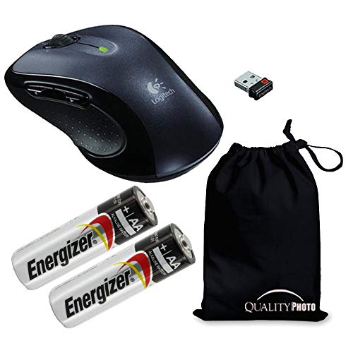 Logitech M510 Wireless Mouse with A Ultra Soft Travelers Pouch, Bundle Includes M510 Wireless Mouse + 2 Energizer AA Batteries + Quality Photo Travel Pouch.