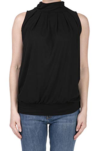 SHOP DORDOR Women's Casual Sleeveless Blouse Mock Neck Pleated Tank Top