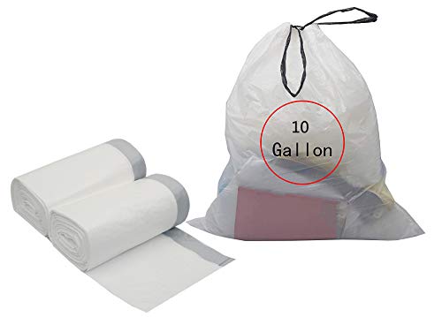 Feiupe 10 Gallon White Drawstring Trash Bag Garbage Bag Trash Can Liner (10 Gallon (90 Bags))