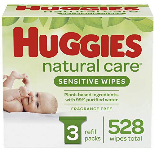 Book Cover Huggies Natural Care Sensitive Baby Wipes, Unscented, 3 Refill Packs (528 Wipes Total)
