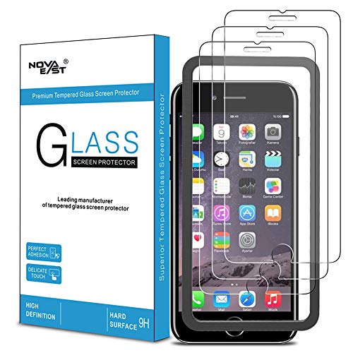 Novaeast Screen Protector for iPhone 8 Plus, iPhone 7 Plus, iPhone 6S Plus and iPhone 6 Plus Tempered Glass Screen Protector 5.5-Inch with Easy Install Frame, 3-Pack