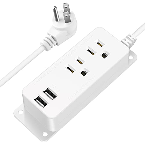 Power Strip with USB,2 AC Outlets 2 USB Charging Ports Mounting Power Center,6.5fT Power Strip Heavy Duty Extension Cord,Mountable Under Desk/Table Wall Socket(White)