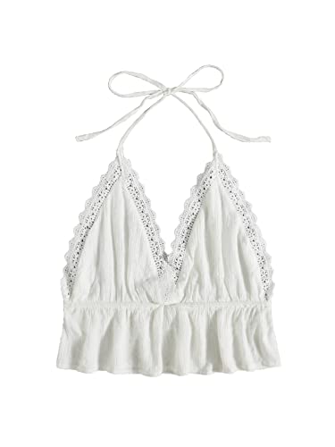 SweatyRocks Women's Deep V Neck Halter Crop Cami Top Sleeveless Vest