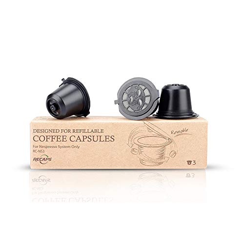 RECAPS Refillable Coffee Pods Reusable Capsules Compatible with Nespresso Original Line Machines 3 Pack Black
